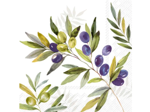 SERVIETTER 25X25 IHR OLIVE BRANCHES LIGHT GREY