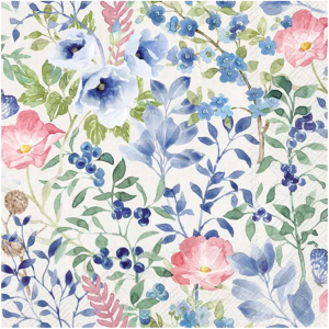 SERVIETTER 25X25 IHR INDIGO FLOWERS LIGHT GREY