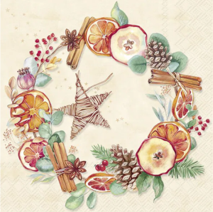 SERVIETTER JUL 33X33CM IHR CINNAMON WREATH CREAM