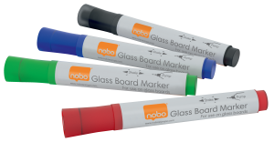 Nobo whiteboardpenne med flydende blæk til glas-whiteboardtavler, med kuglespids 4 stk Nobo whiteboardpenne med flydende blæk til glas-whiteboardtavler, med kuglespids 4 stk