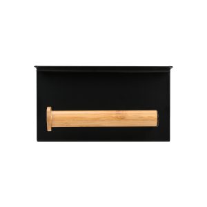 Toilet roll holder with shelf, Bamboo, black metal