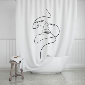 Shower curtain, Line Art, White/Black, 180 x 200 cm