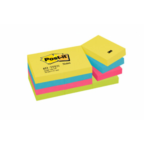 POST-IT NOTES NEON 38X51MM 4 ASS FARVER 12BLK/PAK 653TFEN