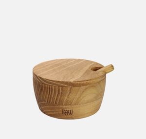 SALTKAR AIDA RAW TEAKTRÆ MED LÅG OG SKE